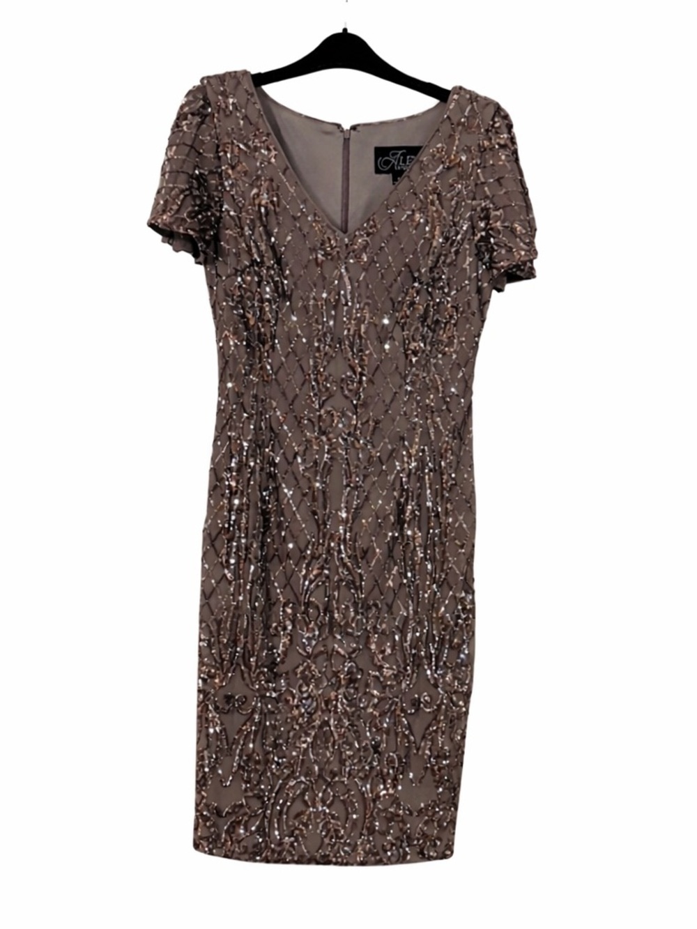 Knee length Sequin Alex Evenings Dress dusty purple dress with short sleeves